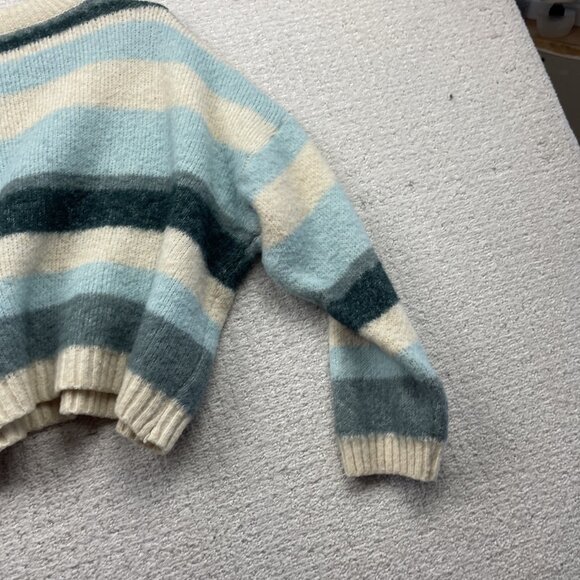 Ardene Jumper Wool Blend Crop Sweater Cozy Knit Wom L / XL Blue / Off-White - Picture 13 of 13